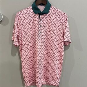 Greyson Pink Geometric Polo with Green Collar